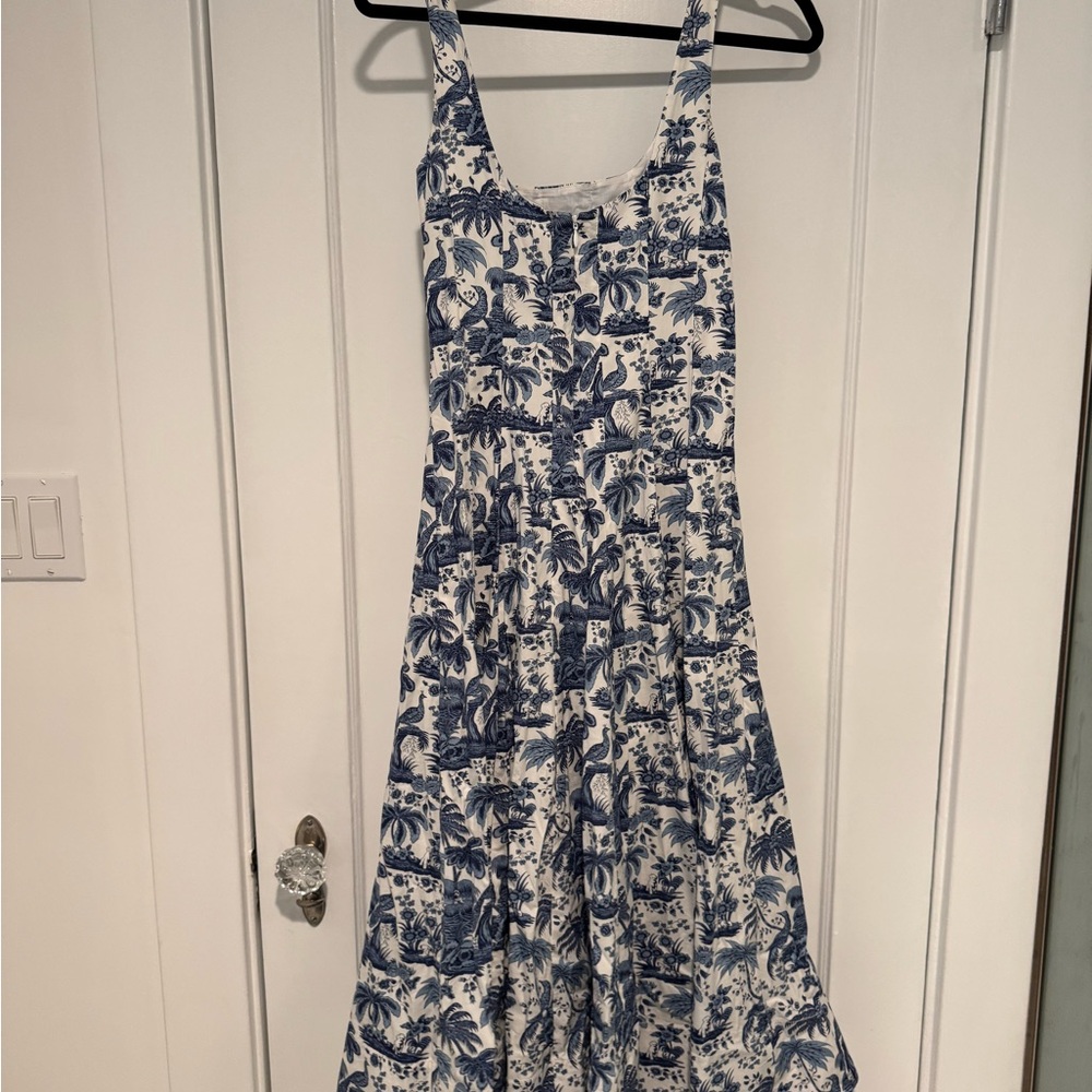 STAUD WELLS DRESS BLUE TOILE